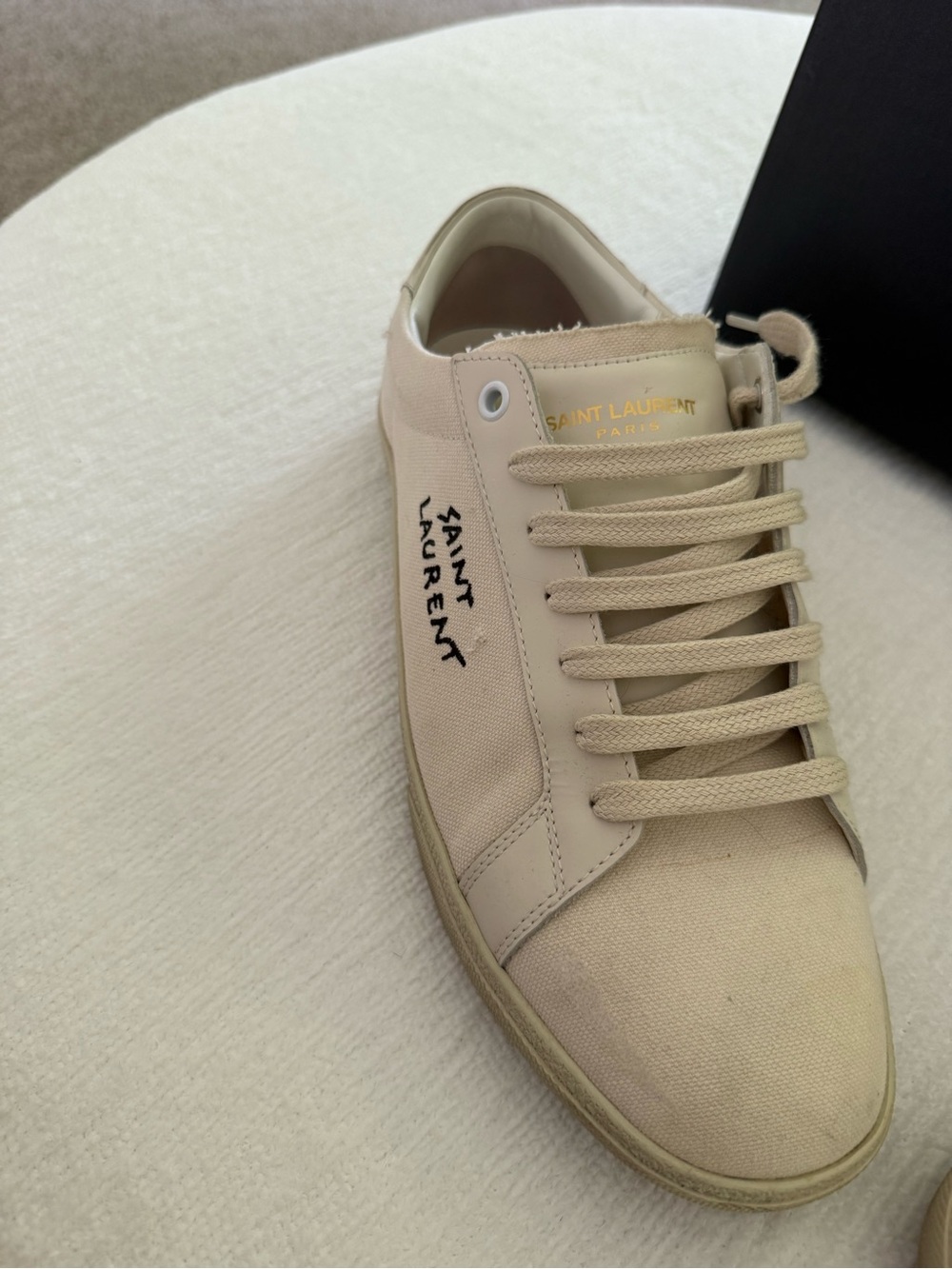 Saint Laurent Men's Beige Canvas & Suede Low-Top Sneakers - Picture 5 of 7